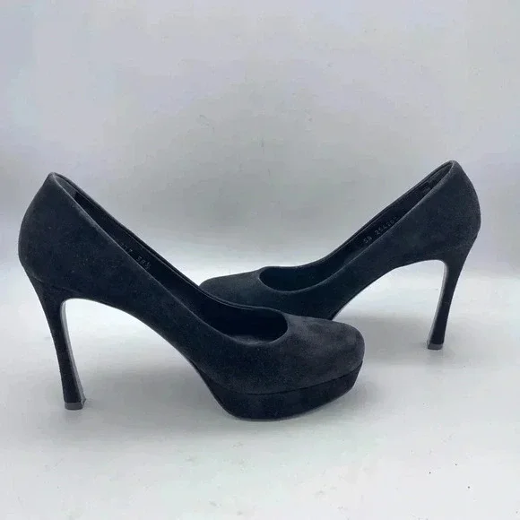 Yves Saint Laurent Black Suede High Heels 4" - Picture 4 of 11